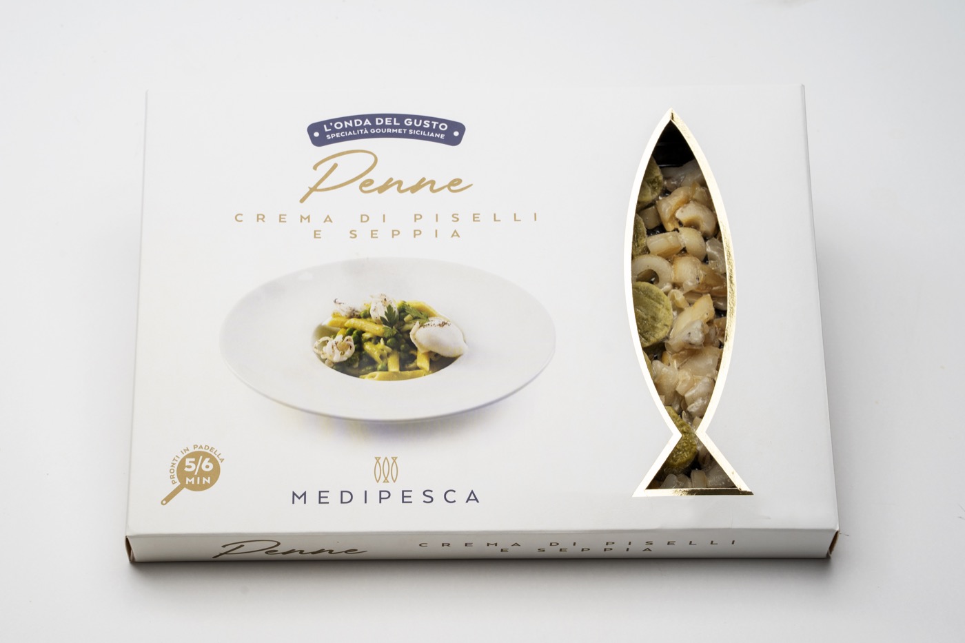 Penne crema di piselli e seppia, foto della confezione