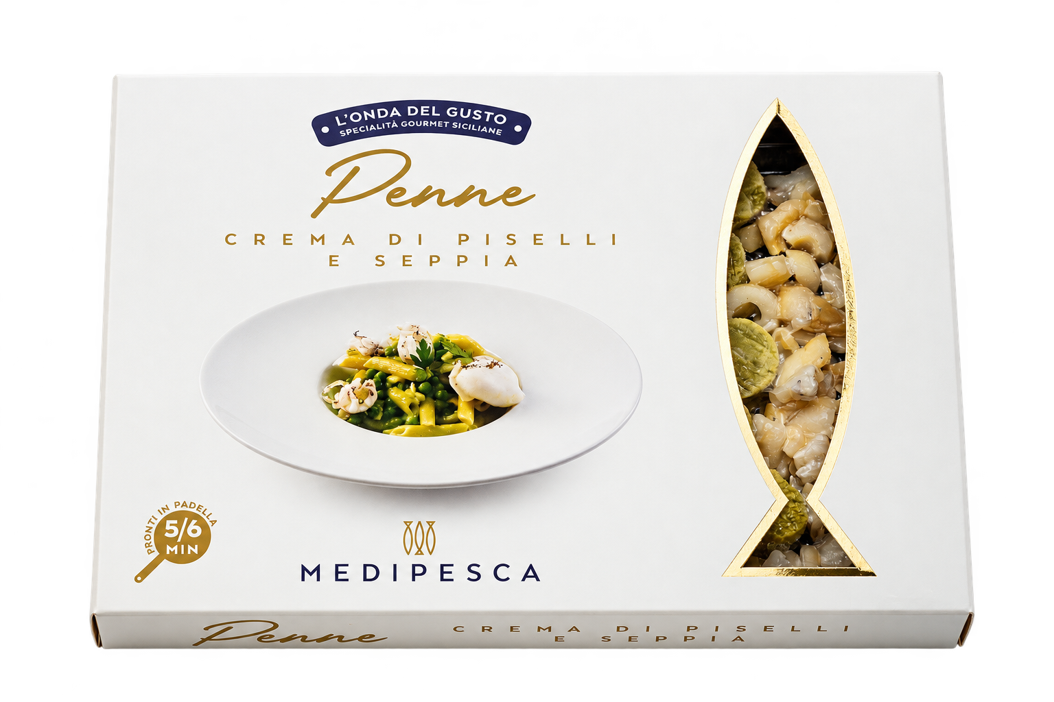 Penne crema di piselli e seppia